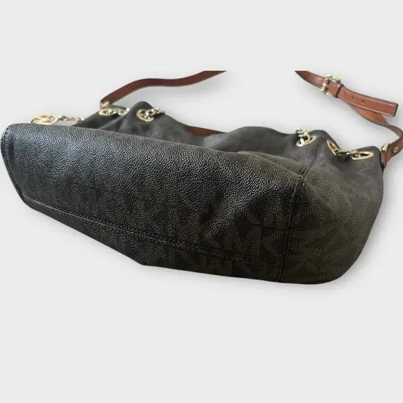 Vintage MICHAEL Michael Kors Brown Signature Leather Jet Set Chain Hobo Bag - Picture 3 of 16